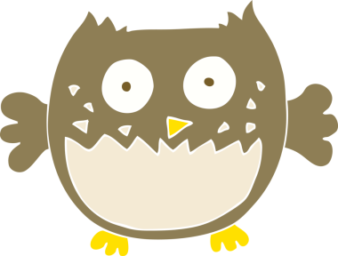 Bir insan tarafından çizilmiş baykuşun düz renk çizimi