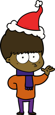 Bir insan tarafından çizilmiş Noel Baba şapkası takan bir çocuğun çizimi.