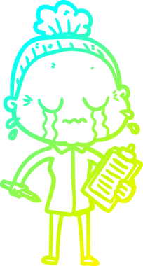 Bir insan tarafından çizilmiş ağlayan yaşlı bir kadının soğuk çizgi çizimi.