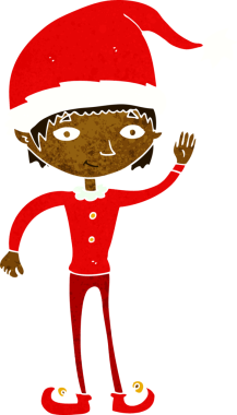 Bir insan tarafından çizilmiş Noel elfi sallayan çizgi film.