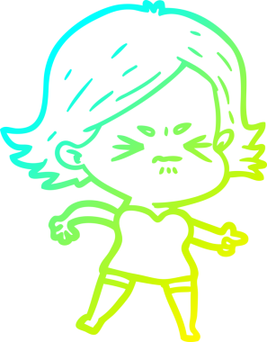 Bir insan tarafından çizilmiş kızgın bir kızın soğuk çizgi çizimi.