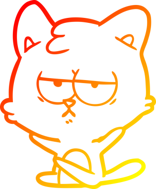 Bir insan tarafından çizilmiş sıkılmış çizgi film kedisinin sıcak çizgi çizgisi.