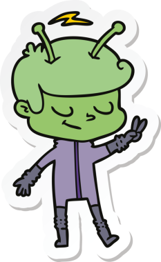 Bir insan tarafından çizilmiş dost canlısı bir uzay adamının çıkartması.