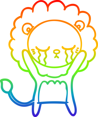 Gökkuşağı gradyan çizgisi bir insan tarafından çizilmiş ağlayan bir aslanın çizimi