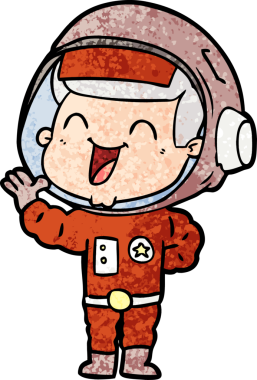 Bir insan tarafından çizilmiş mutlu astronot çizgi filmi.