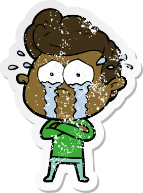 Bir insan tarafından çizilmiş ağlayan bir karikatür çıkartması.