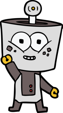 Bir insan tarafından çizilmiş mutlu robot el sallaması.