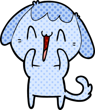 Bir insan tarafından çizilmiş gülen bir köpek.