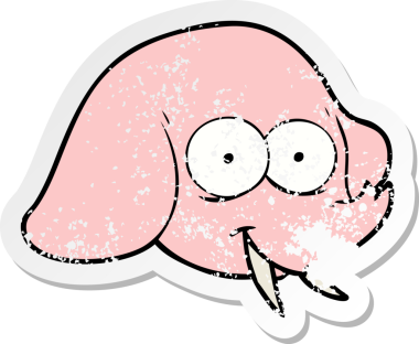 Bir insan tarafından çizilmiş fil suratlı karikatür çıkartması.