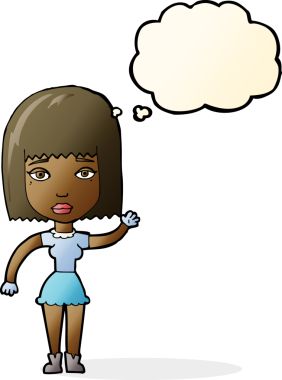 Bir insan tarafından çizilmiş düşünce balonlu bir kadın.