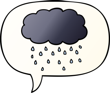 çizgi film bulutu yağmur gibi yağıyor, konuşma baloncuğu bir insan tarafından çizilmiş gibi.