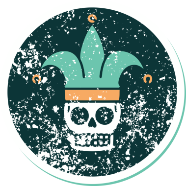 Bir insan tarafından çizilmiş bir kafatası soytarısının sembolik dövmesi.