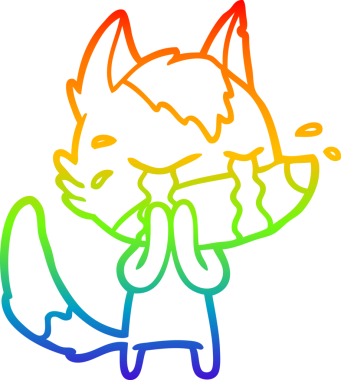 Gökkuşağı gradyan çizgi çizimi bir insan tarafından çizilmiş ağlayan bir kurt.