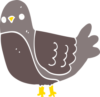 Bir insan tarafından çizilmiş düz renkli çizgi film kuşu