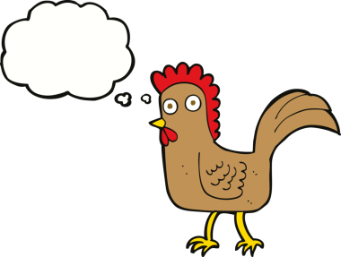 Bir insan tarafından çizilmiş düşünce balonlu çizgi film tavuğu.