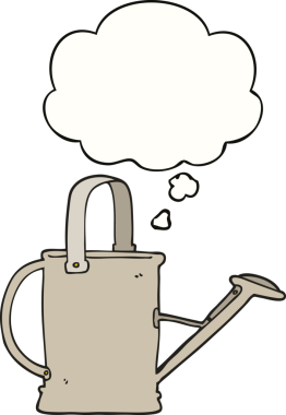 Bir insan tarafından çizilmiş düşünce balonlu çizgi film sulama kutusu.