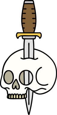 Bir insan tarafından çizilmiş geleneksel bir kafatası dövmesi.