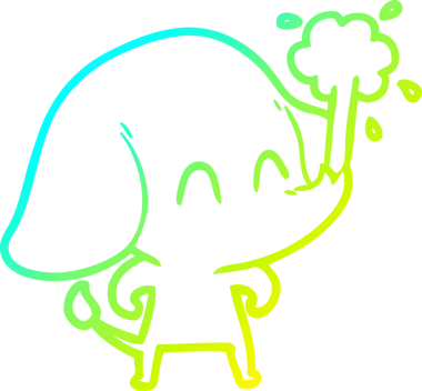 Bir insanın çizdiği suyu püskürten şirin bir filin soğuk eğimli çizgisi.