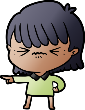 Sinirli çizgi film kızı bir insan tarafından çizilmiş suçlamaları yapıyor.