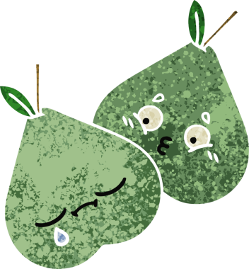 Bir insan tarafından çizilmiş yeşil bir armutun retro çizim tarzı karikatürü