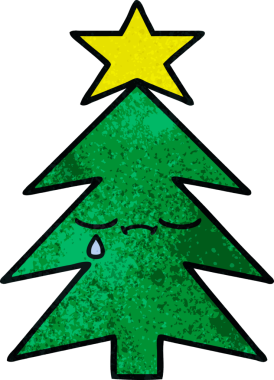 Bir insan tarafından çizilmiş bir Noel ağacının retro grunge desenli karikatürü