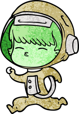 Bir insan tarafından çizilmiş meraklı koşu astronotu çizgi filmi.