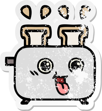 Bir insan tarafından çizilmiş bir ekmek kızartma makinesinin hüzünlü çıkartması.