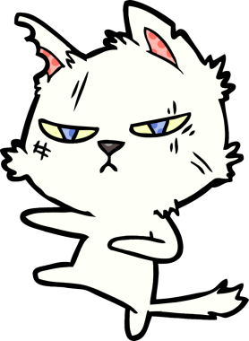 Bir insan tarafından çizilmiş sert çizgi film kedisi.