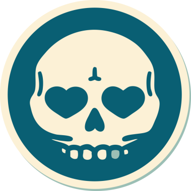 Bir insan tarafından çizilmiş bir kafatasının geleneksel stiliyle dövme çıkartması.