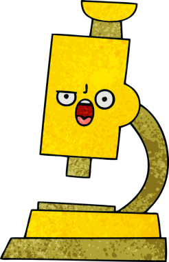 Bir insan tarafından çizilmiş mikroskobun retro grunge desen karikatürü