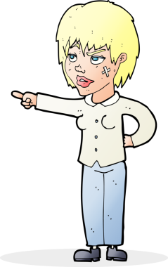 Bir insan tarafından çizilmiş çizgi film kadını.