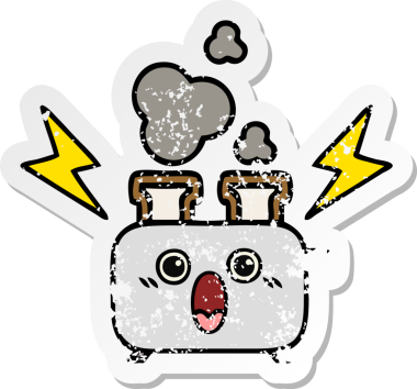 Bir insan tarafından çizilmiş bir ekmek kızartma makinesinin hüzünlü çıkartması.