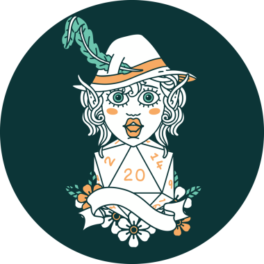 Bir insan tarafından çizilmiş doğal yirmilik Elf Ozan karakteri ikonu