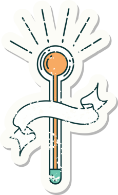 Bir insan tarafından çizilmiş eski bir dövme stili cam termometre çıkartması.