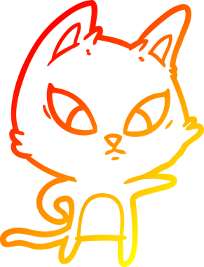 Bir insan tarafından çizilmiş kafası karışmış çizgi film kedisinin sıcak çizgi çizimi