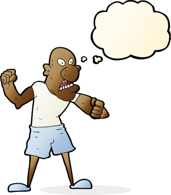 Bir insan tarafından çizilmiş düşünce baloncuğu olan vahşi bir adam.