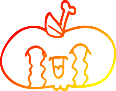 Bir insan tarafından çizilmiş üzgün bir elmanın sıcak çizgi çizimi