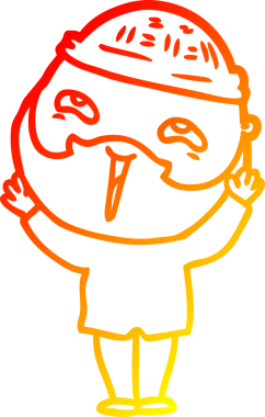 Bir insan tarafından çizilmiş mutlu sakallı bir adamın çizgi çizimi.