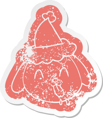 Bir insan tarafından çizilmiş Noel Baba şapkası takan köpek suratlı garip bir karikatür.