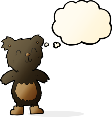 Bir insan tarafından çizilmiş düşünce baloncuğu olan bir oyuncak ayı.