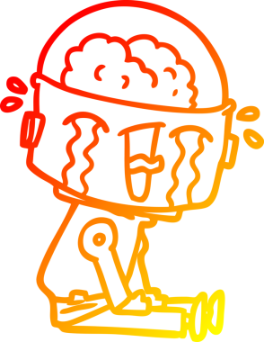 Bir insan tarafından çizilmiş, karikatür ağlayan robot çizimi.