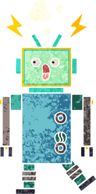 Bir insan tarafından çizilmiş bir robotun retro çizim tarzı karikatürü