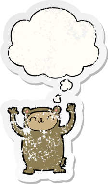 Düşünce baloncuğu olan sevimli çizgi film ayısı bir insan tarafından çizilmiş yıpranmış bir çıkartma gibi.