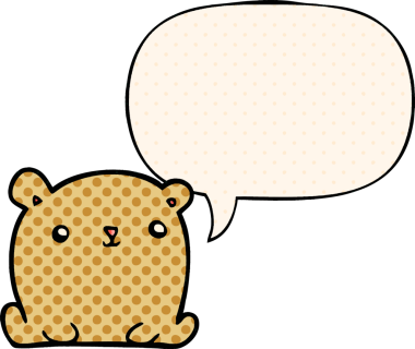 Bir insan tarafından çizilmiş çizgi roman tarzında konuşma balonu olan sevimli çizgi film ayısı.