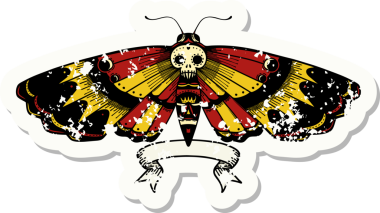 Üzerinde ölüm bayrağı olan eski bir çıkartma. Bir insan tarafından çizilmiş baş güvesi.