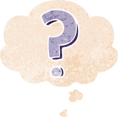 bir insan tarafından çizilmiş grunge sıkıntılı retro biçimli düşünce baloncuğu ile çizgi film soru işareti