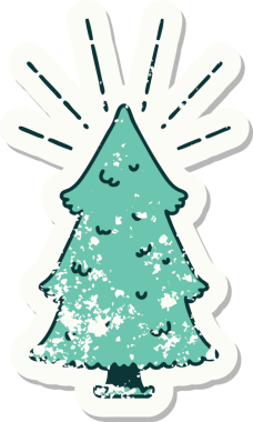 Bir insan tarafından çizilmiş çam ağacı dövmesi stili eski bir etiket.