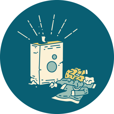 Dövme stili deterjan ve bir insanın çizdiği elbise yığını.