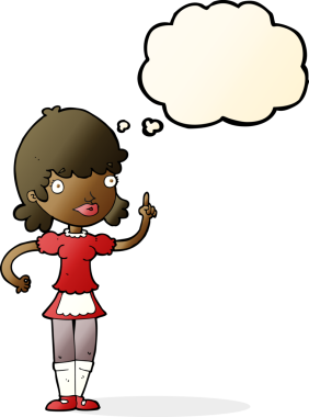 Bir insan tarafından çizilmiş düşünce balonlu çizgi film kızı.