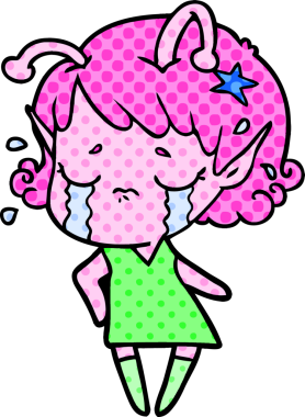 Bir insan tarafından çizilmiş ağlayan uzaylı kız çizgi filmi.